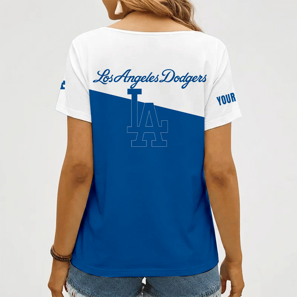 [FLASH SALE] NEW CUSTOMIZED MLB02 LAD LOS ANGELES DODGERS V-NECK FEMALE SHIRT