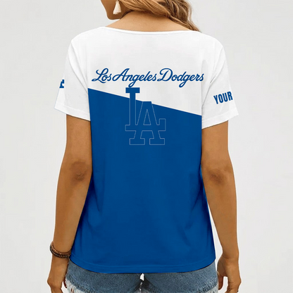 [FLASH SALE] NEW CUSTOMIZED MLB02 LAD LOS ANGELES DODGERS V-NECK FEMALE SHIRT
