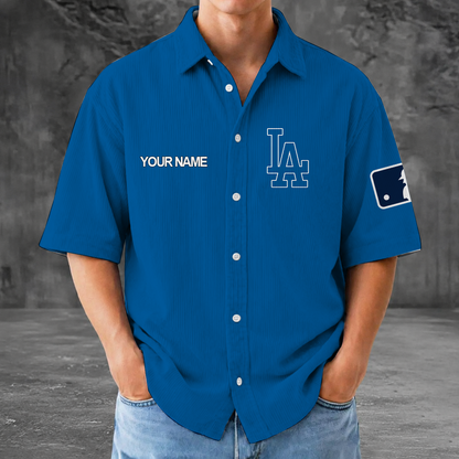 [FLASH SALE] NEW CUSTOMIZED MLB02 LAD LOS ANGELES DODGERS SEERSUCKER BUTTON SHIRT