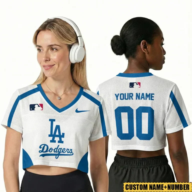 [FLASH SALE] NEW CUSTOMIZED MLB02 LAD LOS ANGELES DODGERS V-NECK JERSEY CROP TOP