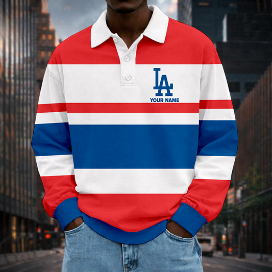 LIMITED EDITION - NEW CUSTOMIZED MLB02 LAD LOS ANGELES DODGERS MEN LONG SLEEVE POLO