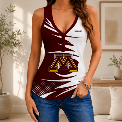 [FAN FAVORITE] NEW CUSTOMIZED NCAA MFF02 MGG MINNESOTA GOLDEN GOPHERS WOMEN'S V-NECK TANK TOP