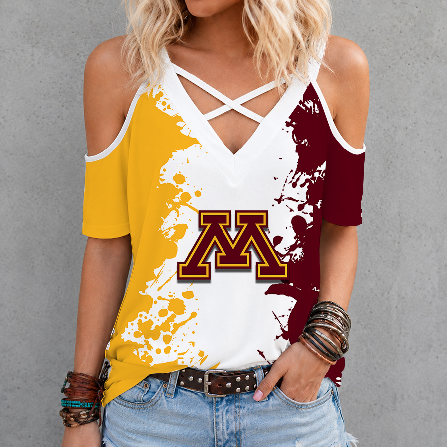 [FAN FAVORITE] NEW CUSTOMIZED NCAA MFF02 MGG MINNESOTA GOLDEN GOPHERS CRISS CROSS V-NECK TOP