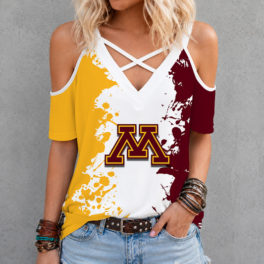 [FAN FAVORITE] NEW CUSTOMIZED NCAA MFF02 MGG MINNESOTA GOLDEN GOPHERS CRISS CROSS V-NECK TOP