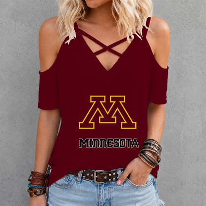 [FAN FAVORITE] NEW CUSTOMIZED NCAA MFF02 MGG MINNESOTA GOLDEN GOPHERS CRISS CROSS V-NECK TOP