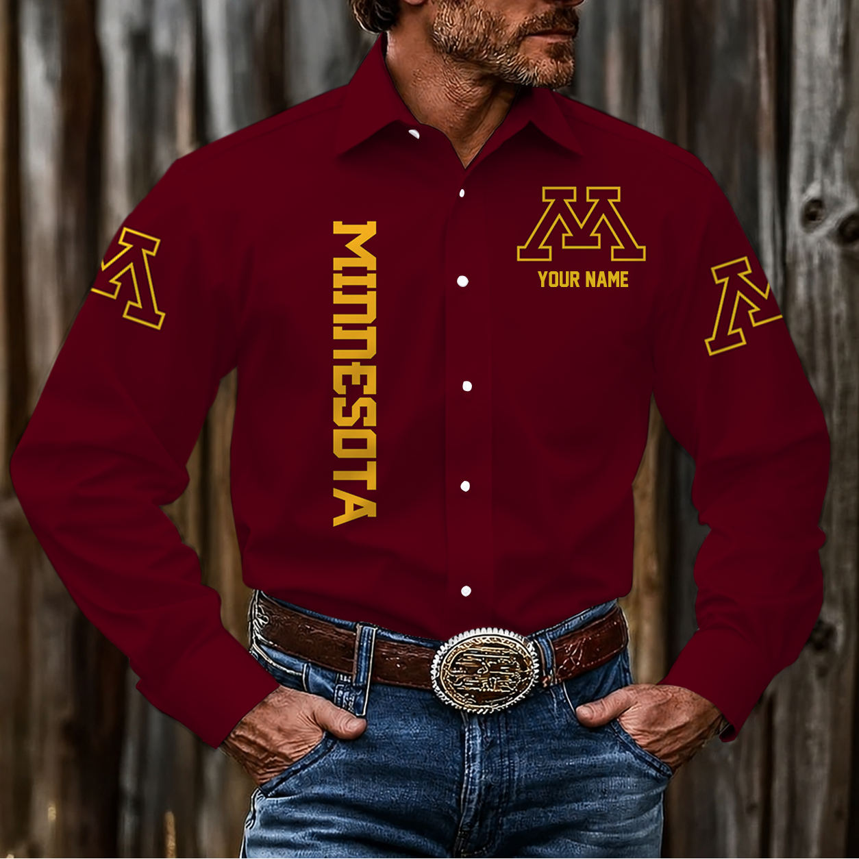 LIMITED EDITION - NEW CUSTOMIZED NCAA MFF02 MGG MINNESOTA GOLDEN GOPHERS MEN'S LONG SLEEVE BUTTON-UP SHIRT