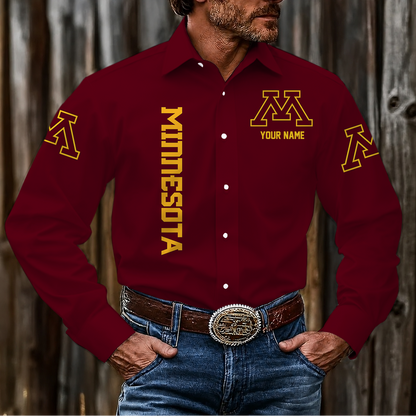 LIMITED EDITION - NEW CUSTOMIZED NCAA MFF02 MGG MINNESOTA GOLDEN GOPHERS MEN'S LONG SLEEVE BUTTON-UP SHIRT