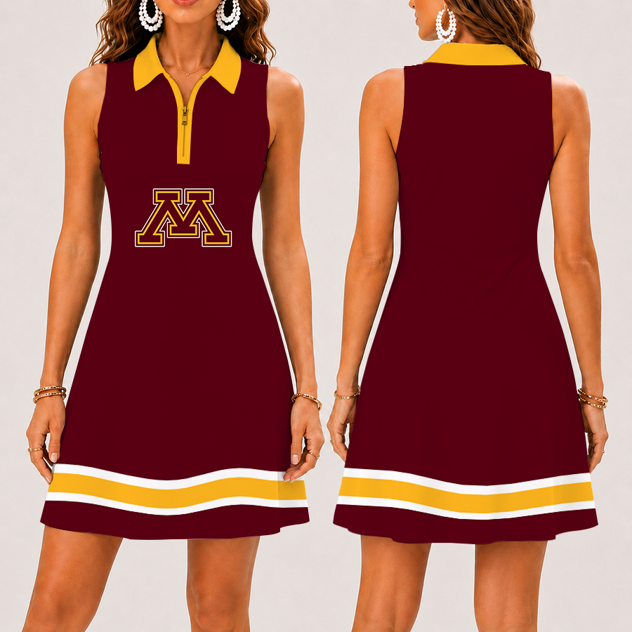 [FAN FAVORITE] NEW CUSTOMIZED NCAA MFF02 MGG MINNESOTA GOLDEN GOPHERS WOMEN'S ZIP SLEEVELESS POLO DRESS