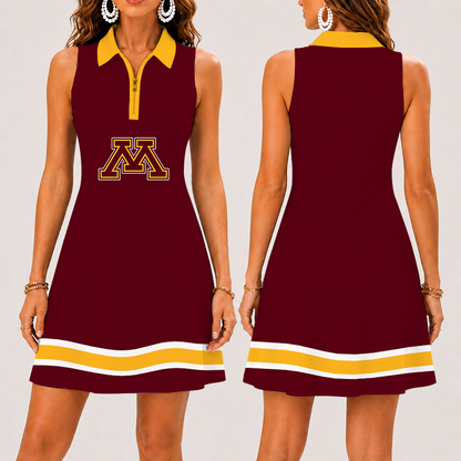 [FAN FAVORITE] NEW CUSTOMIZED NCAA MFF02 MGG MINNESOTA GOLDEN GOPHERS WOMEN'S ZIP SLEEVELESS POLO DRESS