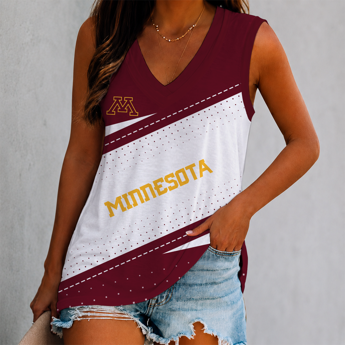 ELITE EDITION - NEW CUSTOMIZED NCAA MFF02 MGG MINNESOTA GOLDEN GOPHERS WOMEN'S V-NECK TANK TOP