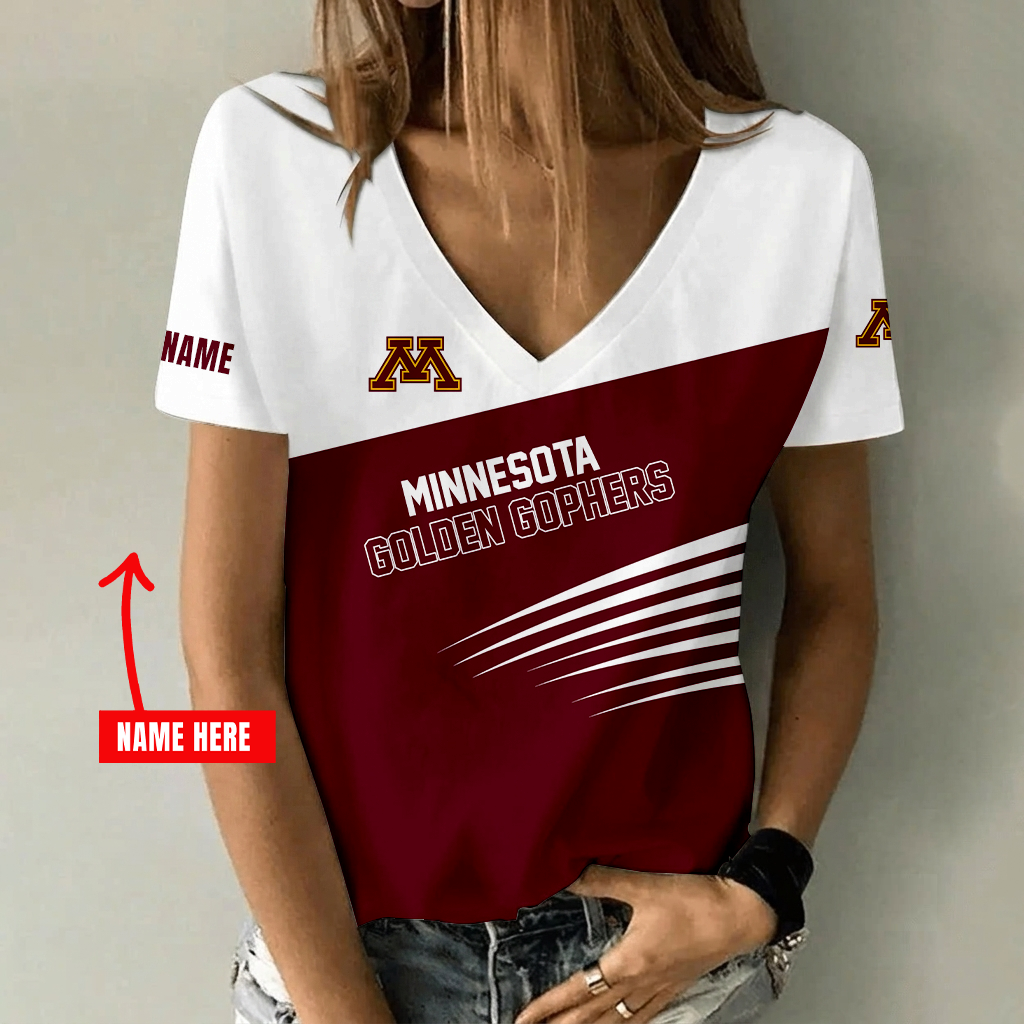 [FAN FAVORITE] NEW CUSTOMIZED NCAA MFF02 MGG MINNESOTA GOLDEN GOPHERS V-NECK FEMALE SHIRT