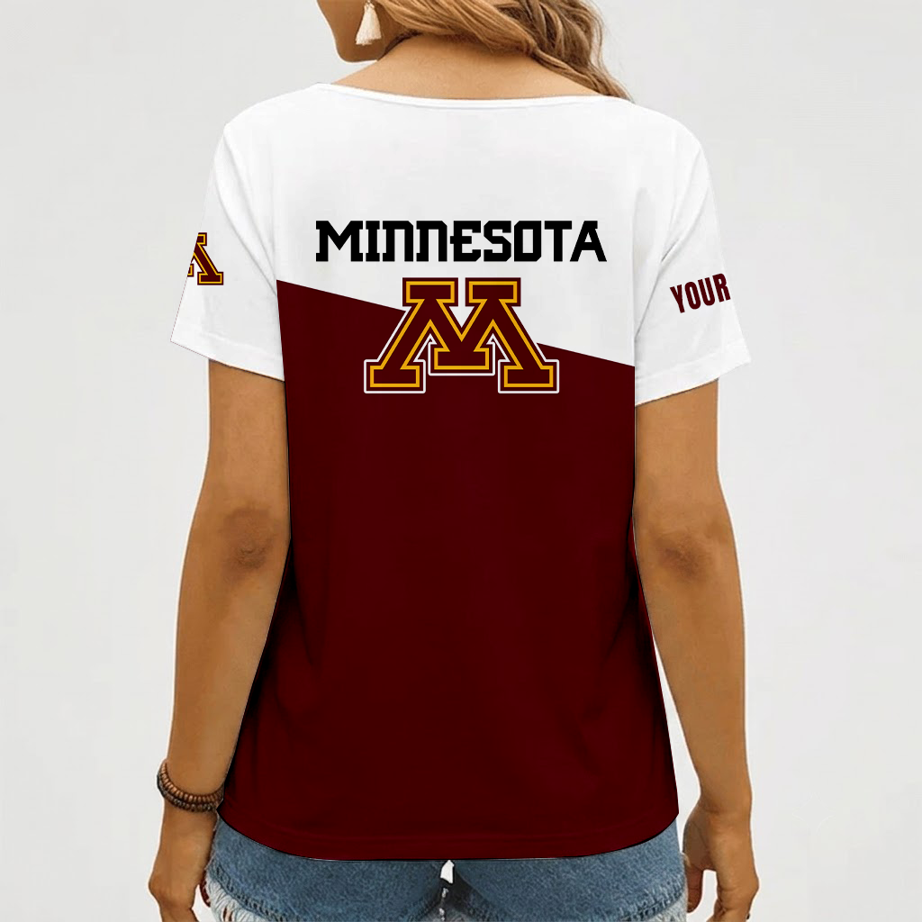 [FAN FAVORITE] NEW CUSTOMIZED NCAA MFF02 MGG MINNESOTA GOLDEN GOPHERS V-NECK FEMALE SHIRT