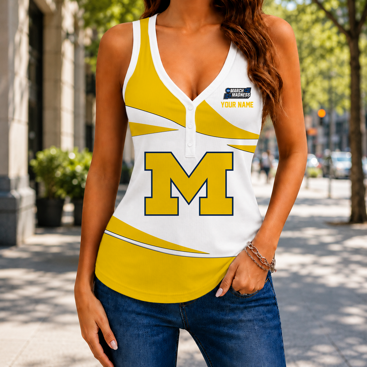 LIMITED EDITION - NEW CUSTOMIZED NCAA MAM02 MIW MICHIGAN WOLVERINES WOMEN'S V-NECK TANK TOP