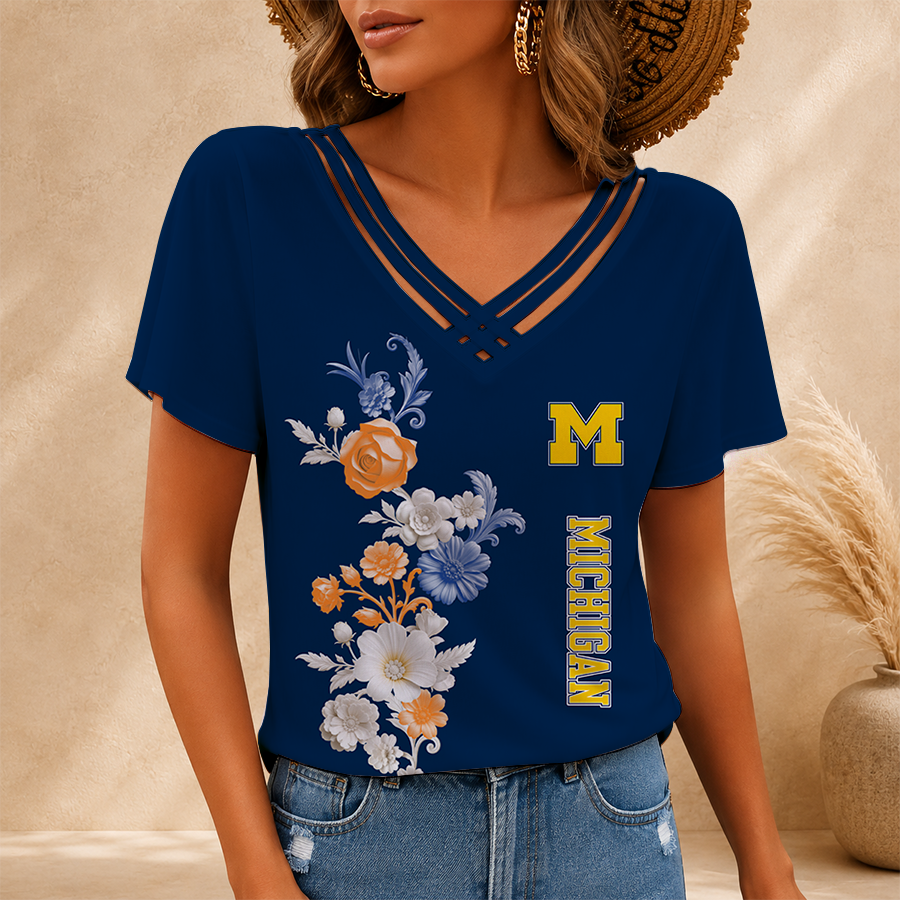 [FAN FAVORITE] NEW CUSTOMIZED NCAA MAM02 MIW MICHIGAN WOLVERINES V-NECK SHIRT