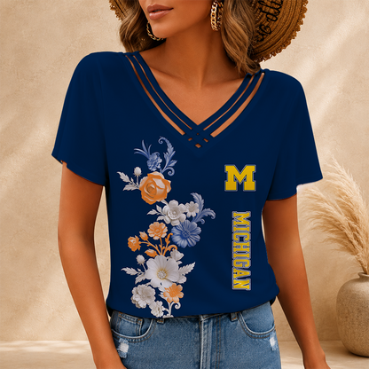 [FAN FAVORITE] NEW CUSTOMIZED NCAA MAM02 MIW MICHIGAN WOLVERINES V-NECK SHIRT