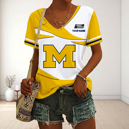LIMITED DROP - NEW CUSTOMIZED | NCAA MAM02 MIW MI WOLVERINES V-NECK FEMALE SHIRT