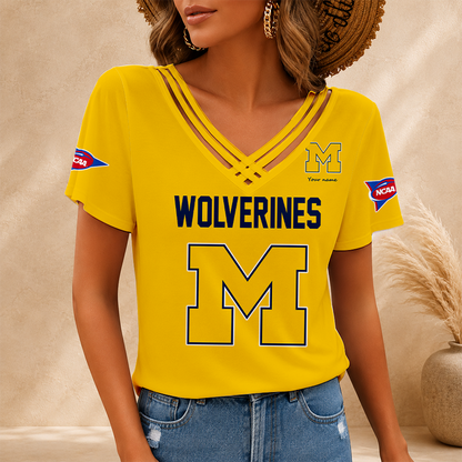 [FAN FAVORITE] NEW CUSTOMIZED NCAA MAM02 MIW MICHIGAN WOLVERINES V-NECK SHIRT