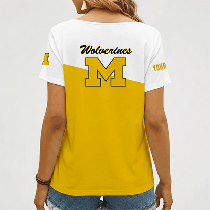 [FAN FAVORITE] NEW CUSTOMIZED NCAA MAM02 MIW MICHIGAN WOLVERINES STRAPPY V-NECK FEMALE SHIRT