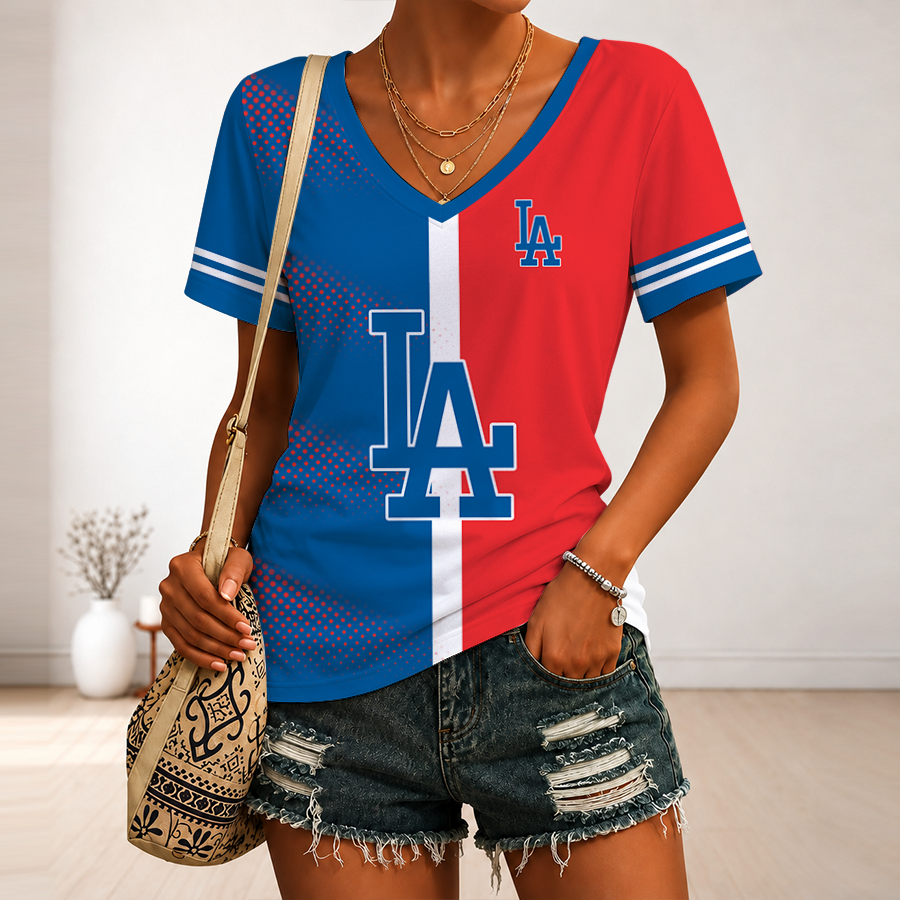 LIMITED EDITION - NEW CUSTOMIZED MLB02 LAD LOS ANGELES DODGERS V-NECK FEMALE SHIRT