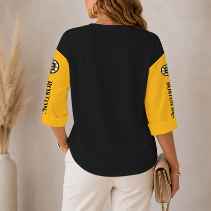 [SUPER SALE] NEW CUSTOMIZED NHL02 BTB BOSTON BRUINS WOMEN'S HEART V-NECK LONG SLEEVE SHIRT