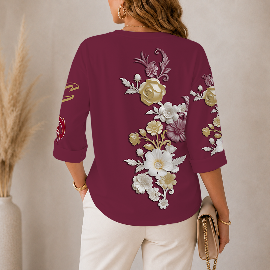 [HOT DEAL] NEW CUSTOMIZED NBA02 CCA CLEVELAND CAVALIERS WOMEN'S V-NECK LONG SLEEVE SHIRT
