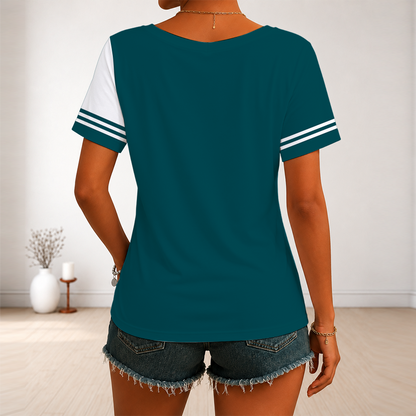 [SPECIAL OFFER] NEW CUSTOMIZED NFL02 PPE PHILADELPHIA EAGLES V-NECK FEMALE SHIRT
