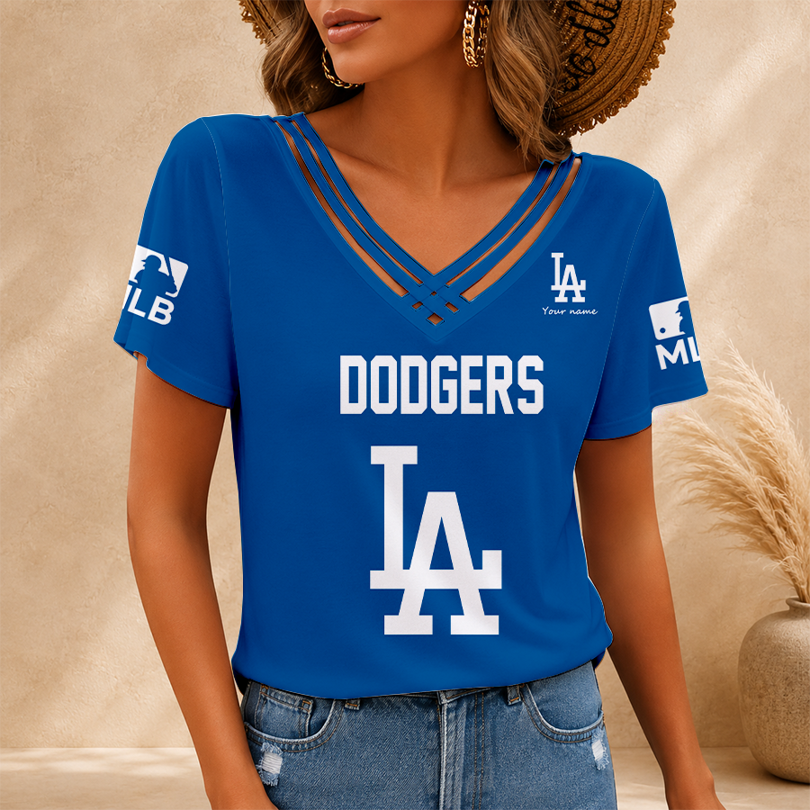 [FLASH SALE] NEW CUSTOMIZED MLB02 LAD LOS ANGELES DODGERS V-NECK SHIRT