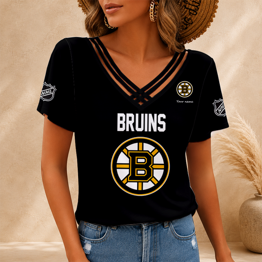 [SUPER SALE] NEW CUSTOMIZED NHL02 BTB BOSTON BRUINS V-NECK SHIRT