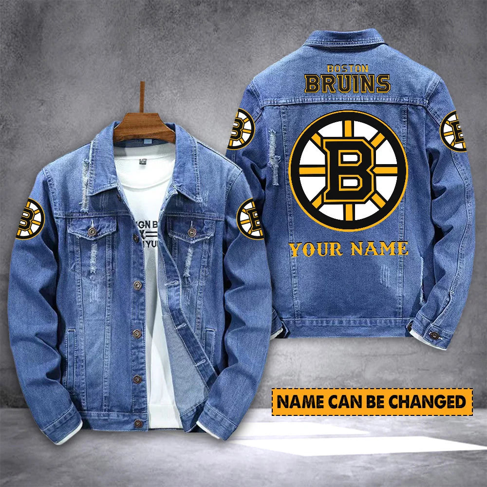 ELITE EDITION - NEW CUSTOMIZED NHL02 BTB BOSTON BRUINS DENIM JACKET