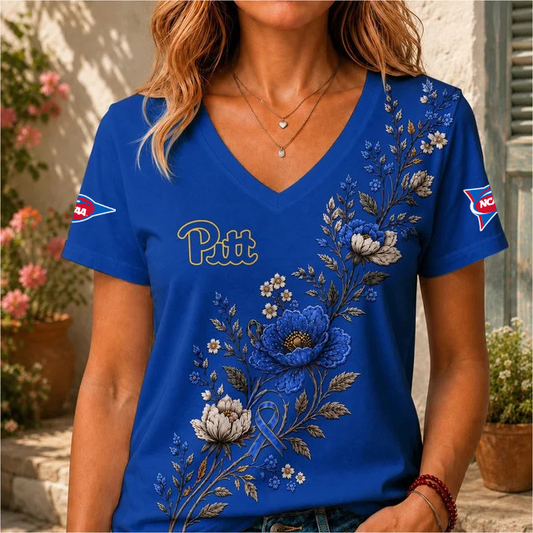 ELITE EDITION - NEW CUSTOMIZED NCAA FBS02 PIP PITTSBURGH PANTHERS V-NECK FEMALE SHIRT