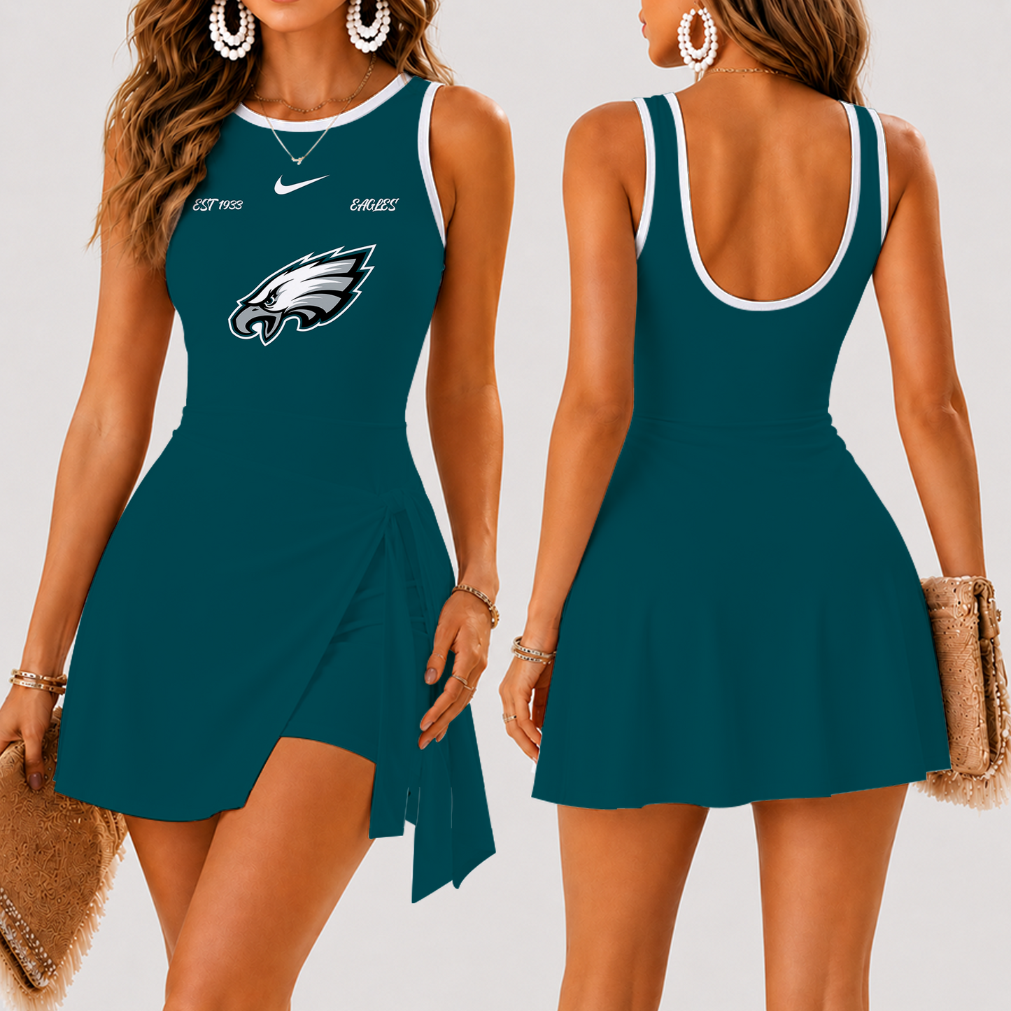 [SPECIAL OFFER] NEW CUSTOMIZED NFL02 PPE PHILADELPHIA EAGLES WOMEN'S SUMMER SKORT DRESS