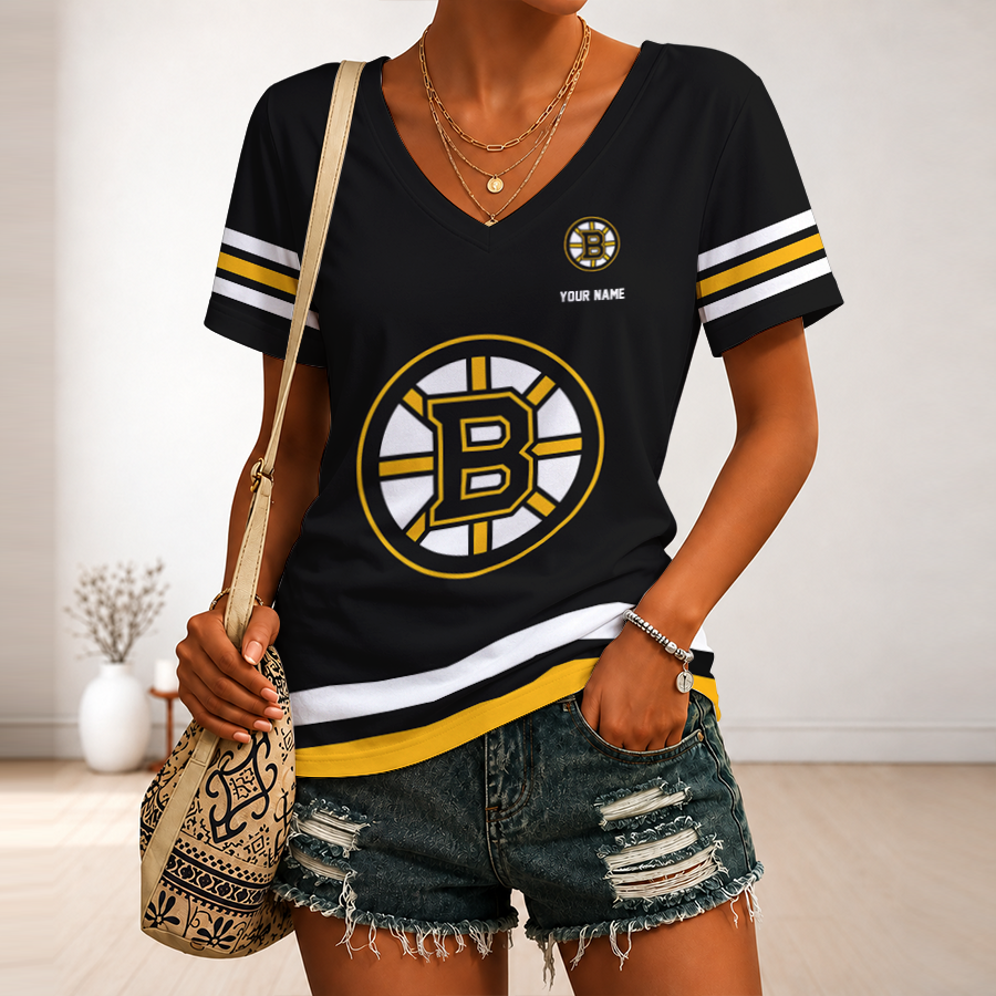 [SUPER SALE] NEW CUSTOMIZED NHL02 BTB BOSTON BRUINS V-NECK FEMALE SHIRT