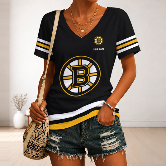 [SUPER SALE] NEW CUSTOMIZED NHL02 BTB BOSTON BRUINS V-NECK FEMALE SHIRT