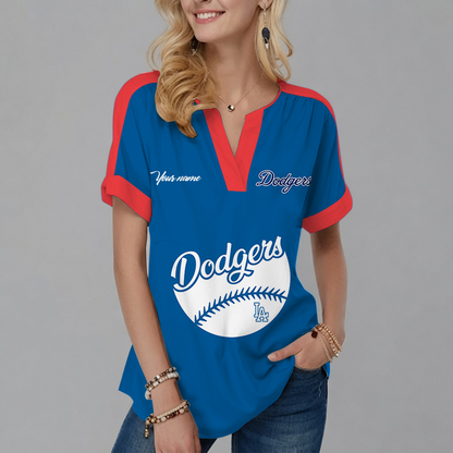 [FLASH SALE] NEW CUSTOMIZED MLB02 LAD LOS ANGELES DODGERS V-NECK FEMALE SHIRT