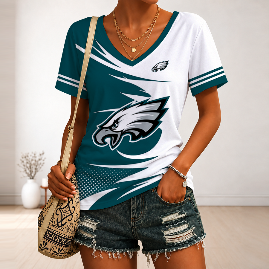 [SPECIAL OFFER] NEW CUSTOMIZED NFL02 PPE PHILADELPHIA EAGLES V-NECK FEMALE SHIRT
