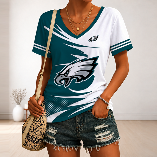 [SPECIAL OFFER] NEW CUSTOMIZED NFL02 PPE PHILADELPHIA EAGLES V-NECK FEMALE SHIRT