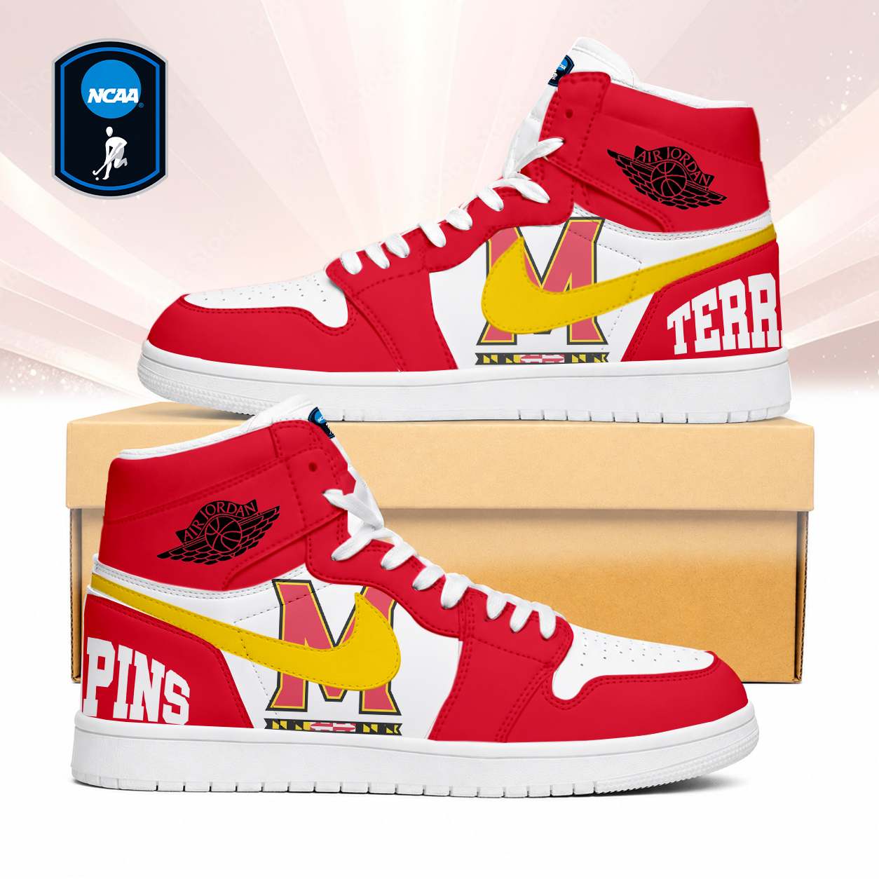 LIMITED EDITION - NEW CUSTOMIZED NCAA CFH02 MLT MARYLAND TERRAPINS AIR JORDAN SNEAKERS
