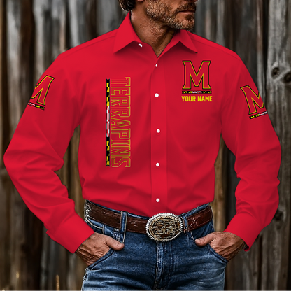 EXCLUSIVE EDITION - NEW CUSTOMIZED NCAA CFH02 MLT MARYLAND TERRAPINS MEN'S LONG SLEEVE BUTTON-UP SHIRT