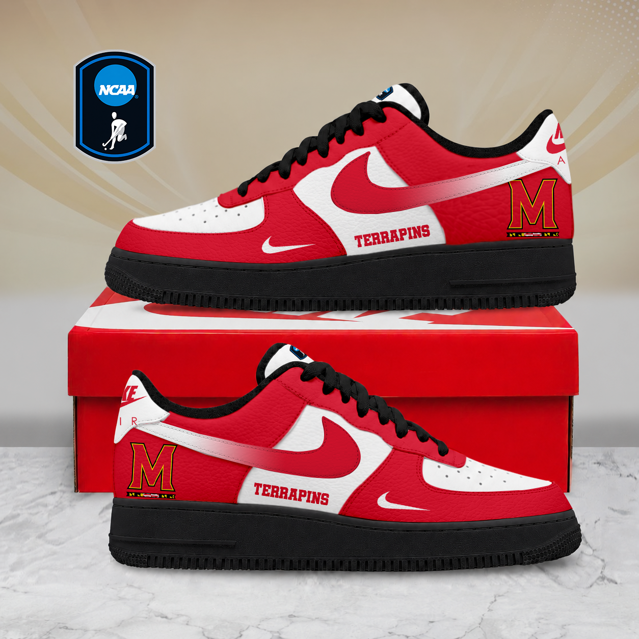LIMITED EDITION - NEW CUSTOMIZED NCAA CFH02 MLT MARYLAND TERRAPINS AF1 SHOES