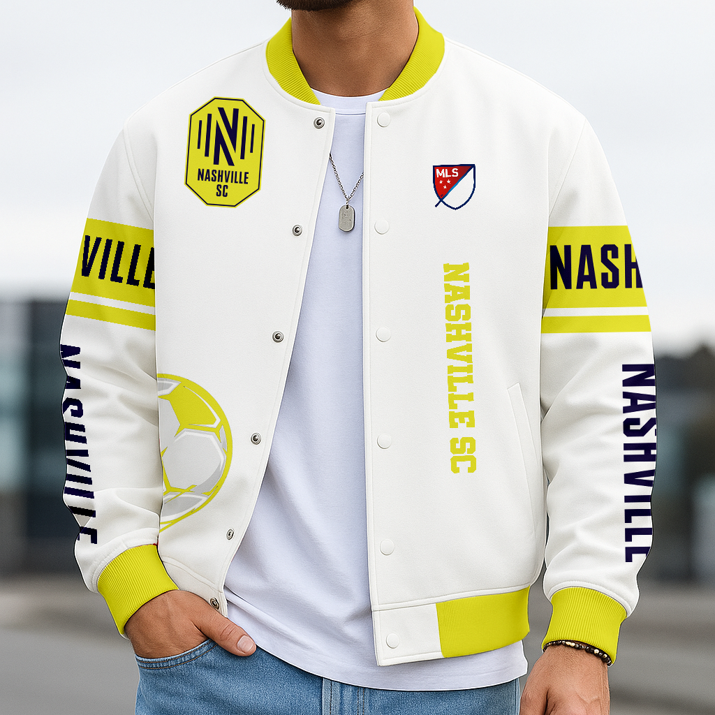 TOP SELLING - NEW CUSTOMIZED MLS02 NSC NASHVILLE SATIN VARSITY & BASEBALL JACKET