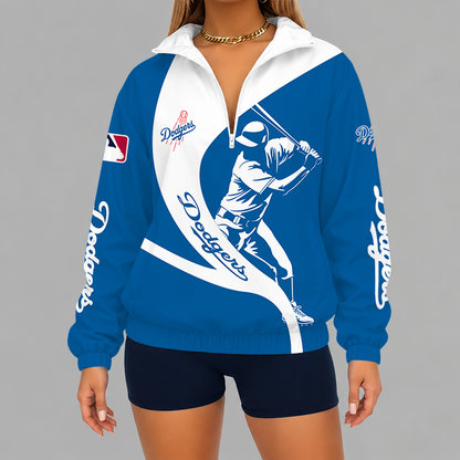 [FLASH SALE] NEW CUSTOMIZED MLB02 LAD LOS ANGELES DODGERS V-NECK ZIPPER SWEATSHIRT JACKET
