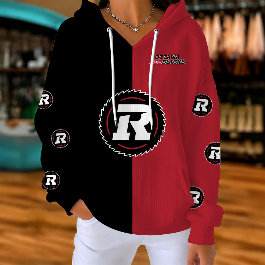 [FAN EXCLUSIVE] NEW CUSTOMIZED CFL02 OTT OTTAWA REDBLACKS STRAPPY RIBBED HOODIE & SWEATSHIRT