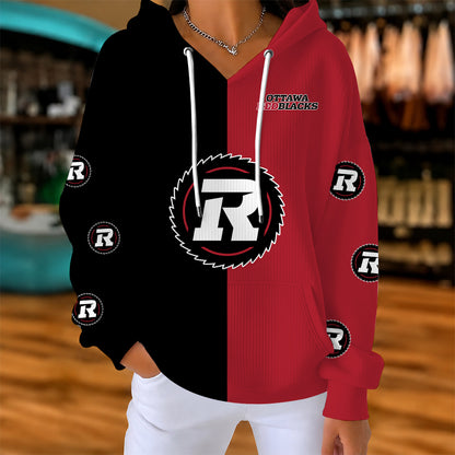 [FAN EXCLUSIVE] NEW CUSTOMIZED CFL02 OTT OTTAWA REDBLACKS STRAPPY RIBBED HOODIE & SWEATSHIRT