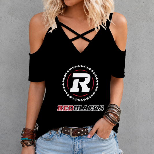 [FAN EXCLUSIVE] NEW CUSTOMIZED CFL02 OTT OTTAWA REDBLACKS STRAPPY CRISS CROSS V-NECK TOP