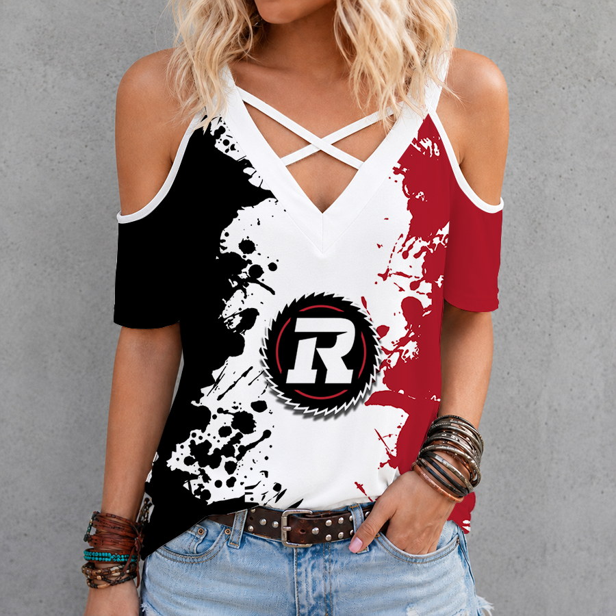 [FAN EXCLUSIVE] NEW CUSTOMIZED CFL02 OTT OTTAWA REDBLACKS STRAPPY CRISS CROSS V-NECK TOP