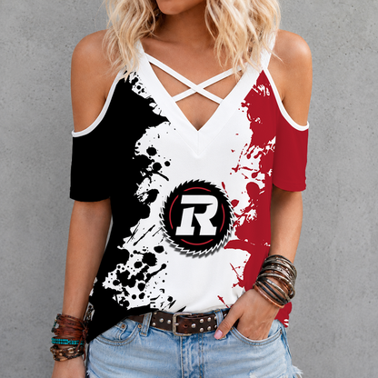 [FAN EXCLUSIVE] NEW CUSTOMIZED CFL02 OTT OTTAWA REDBLACKS STRAPPY CRISS CROSS V-NECK TOP