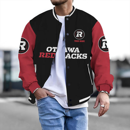 [FAN EXCLUSIVE] NEW CUSTOMIZED CFL02 OTT OTTAWA REDBLACKS BASEBALL JACKET & SATIN VARSITY JACKET