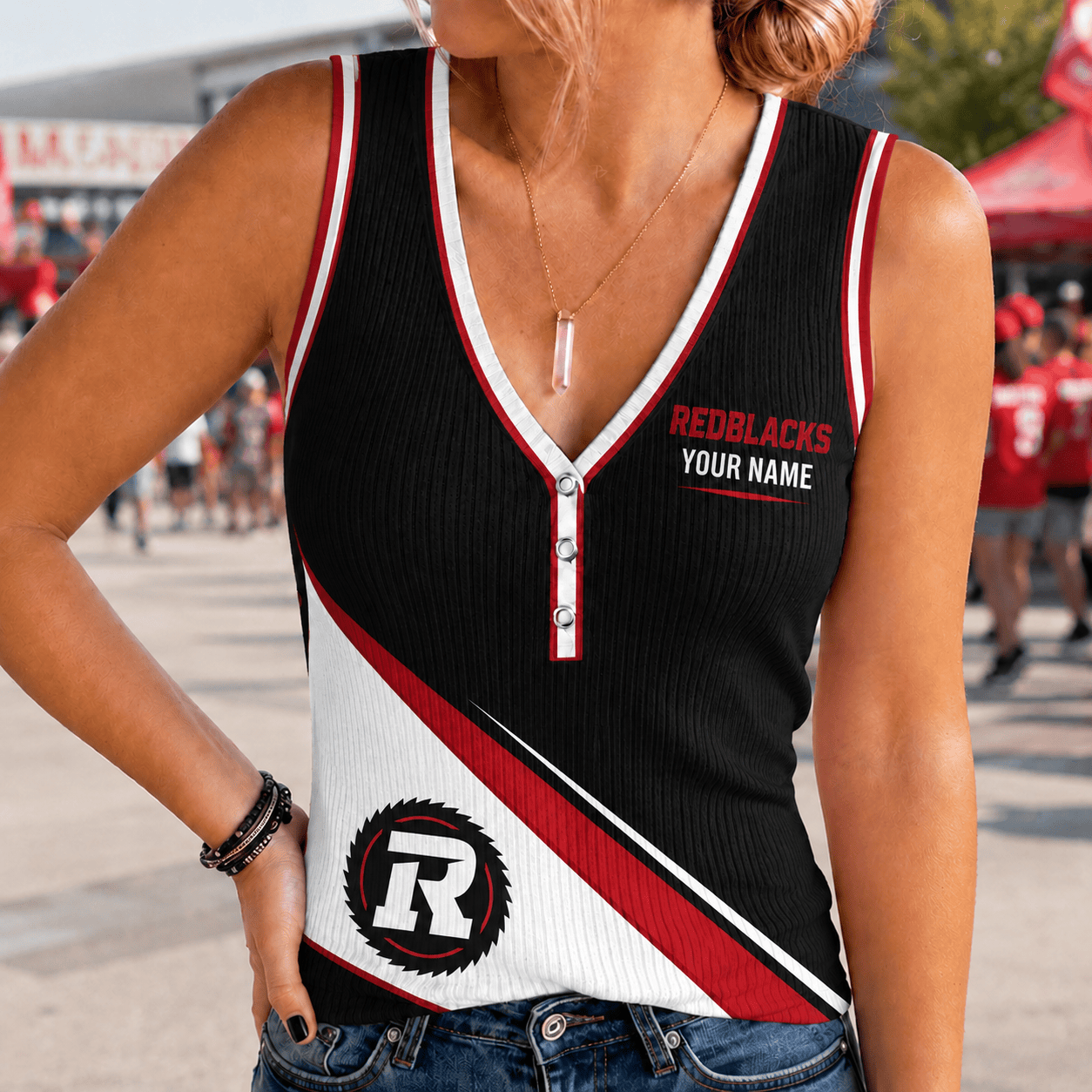 [FAN EXCLUSIVE] NEW CUSTOMIZED CFL02 OTT OTTAWA REDBLACKS WOMEN'S V-NECK TANK TOP