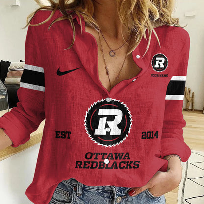 [FAN EXCLUSIVE] NEW CUSTOMIZED CFL02 OTT OTTAWA REDBLACKS WOMEN CASUAL SHIRT