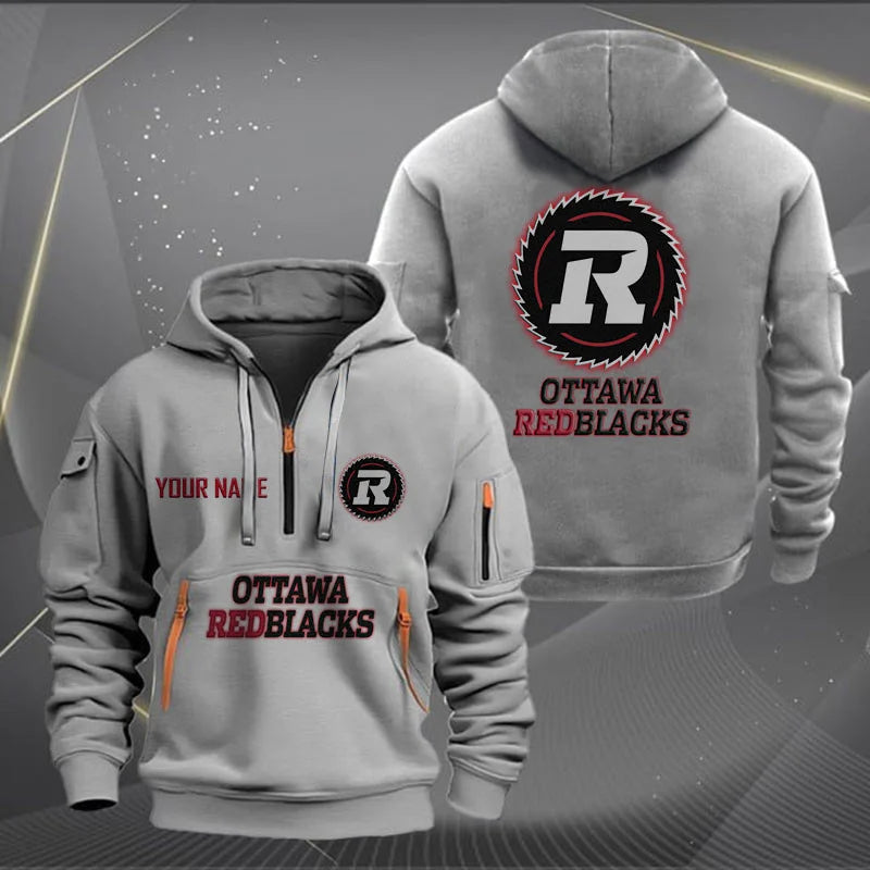 [FAN EXCLUSIVE] NEW CUSTOMIZED CFL02 OTT OTTAWA REDBLACKS MUTICOLOR QUARTER ZIP HOODIE